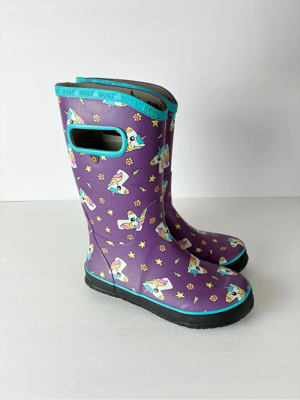 Bogs Kids Waterproof Unicorn Print Rain Boots Purple Girl Size 3